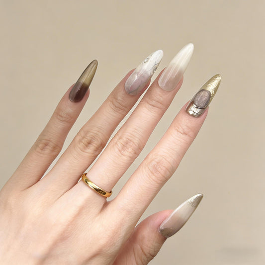 Neutral Glitter Press-On Nails - Snake Metallic False Nails UK - lifestyle view - ClouDIY UK