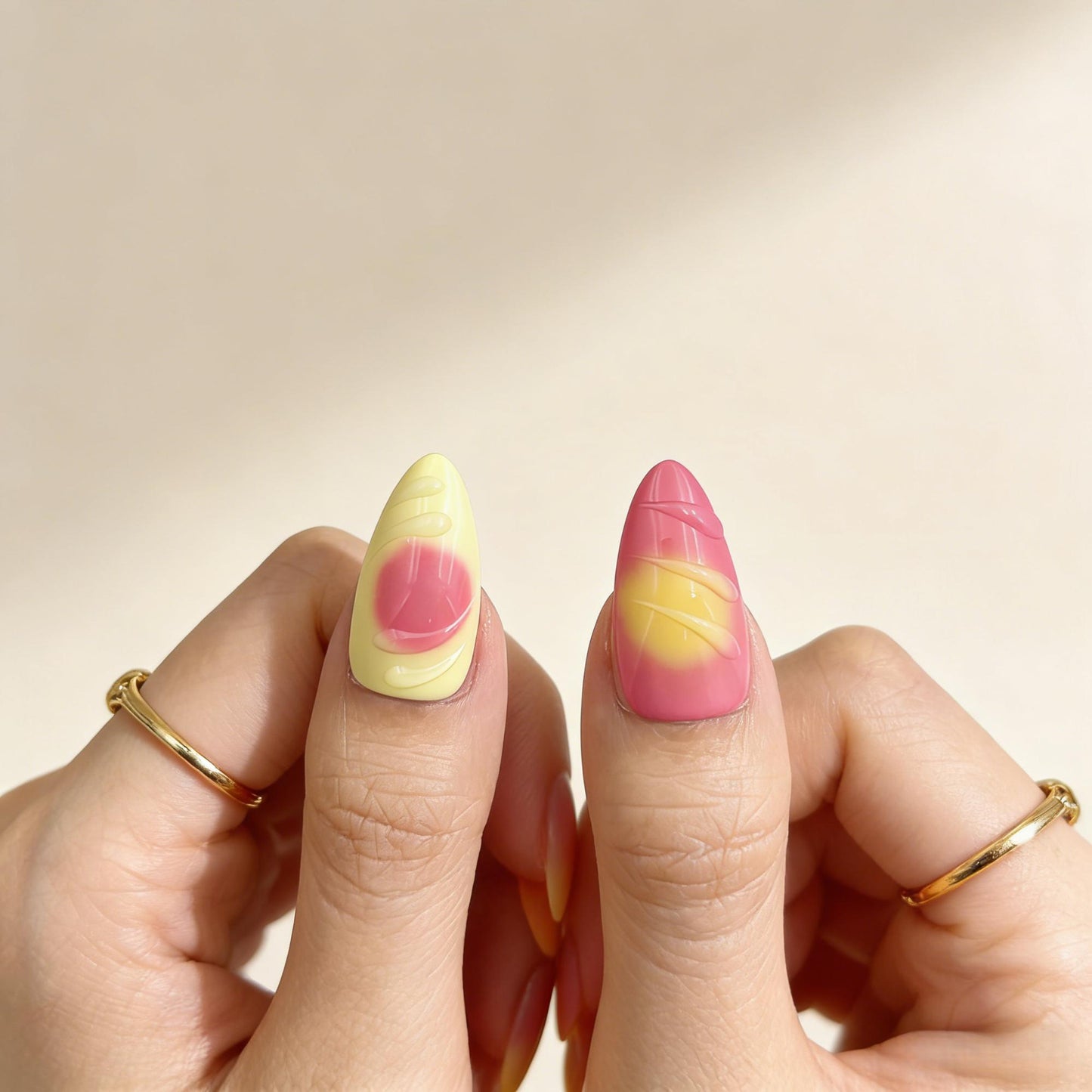 Neon Pink Yellow Press-On Nails - Floral Jewel False Nails UK - lifestyle view - ClouDIY UK