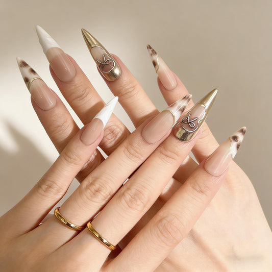 Gold Glitter Press-On Nails - Heart Art False Nails UK - detail view - ClouDIY UK