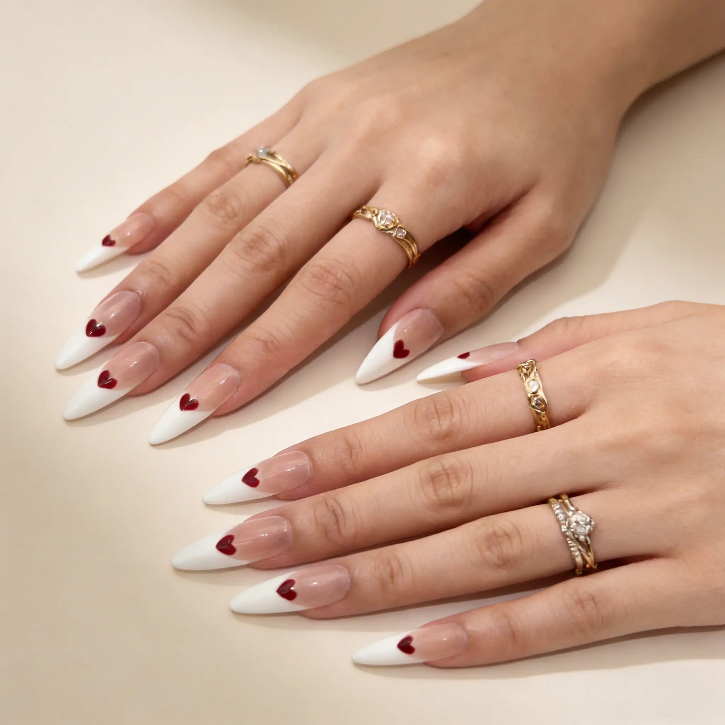 Blush White Heart Nails detail view UK