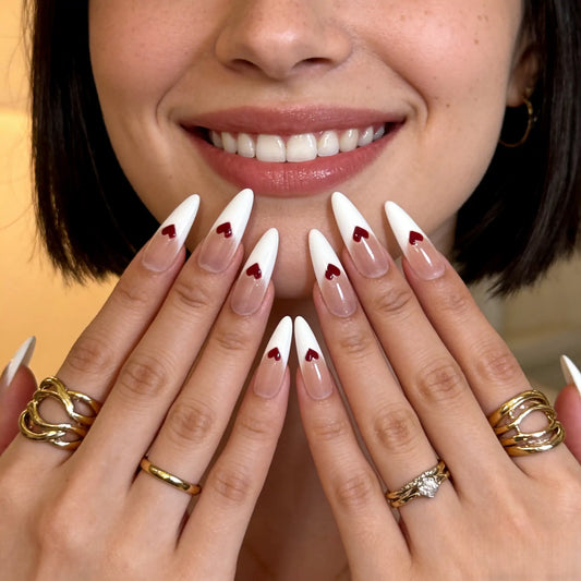 Blush White Heart Nails lifestyle photo UK