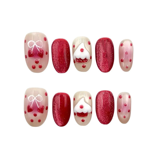 Red Heart Cupcake Press-On Nails - Glitter False Nails Women UK