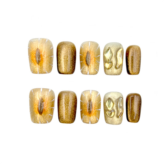 Gold Glitter Press-On Nails - Heart Art False Nails UK