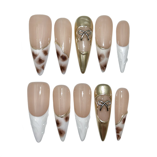 Gold Glitter Press-On Nails - Heart Art False Nails UK