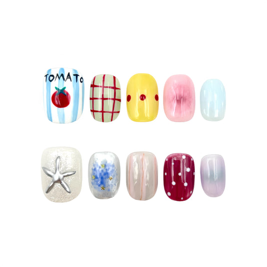 Tomato Star Press-On Nails - Pastel Mix False Nails UK