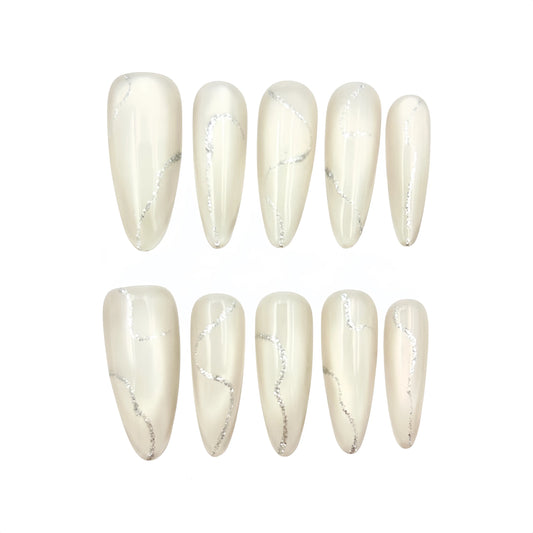 White Silver Crack Press-On Nails - Minimalist False Nails UK