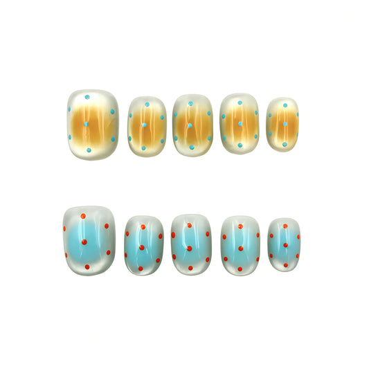 Pastel Dot Press-On Nails - Yellow Blue Red False Nails UK