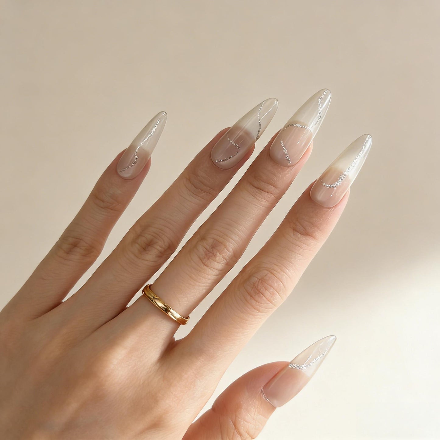 White Silver Crack Press-On Nails - Minimalist False Nails UK - close up - ClouDIY UK