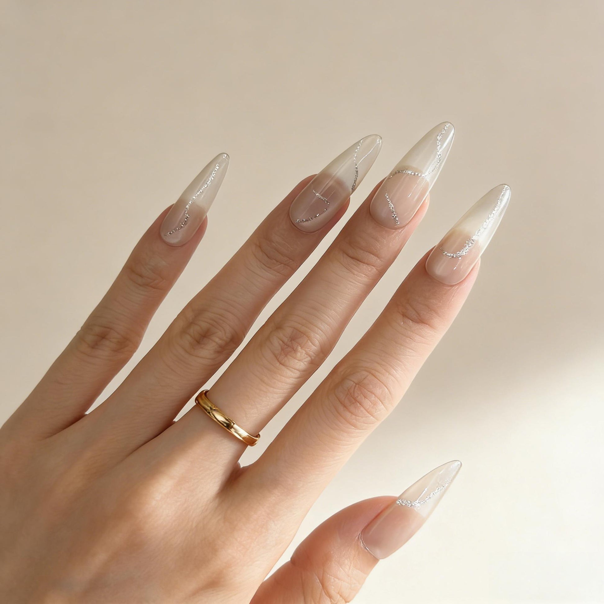 White Silver Crack Press-On Nails - Minimalist False Nails UK - close up - ClouDIY UK