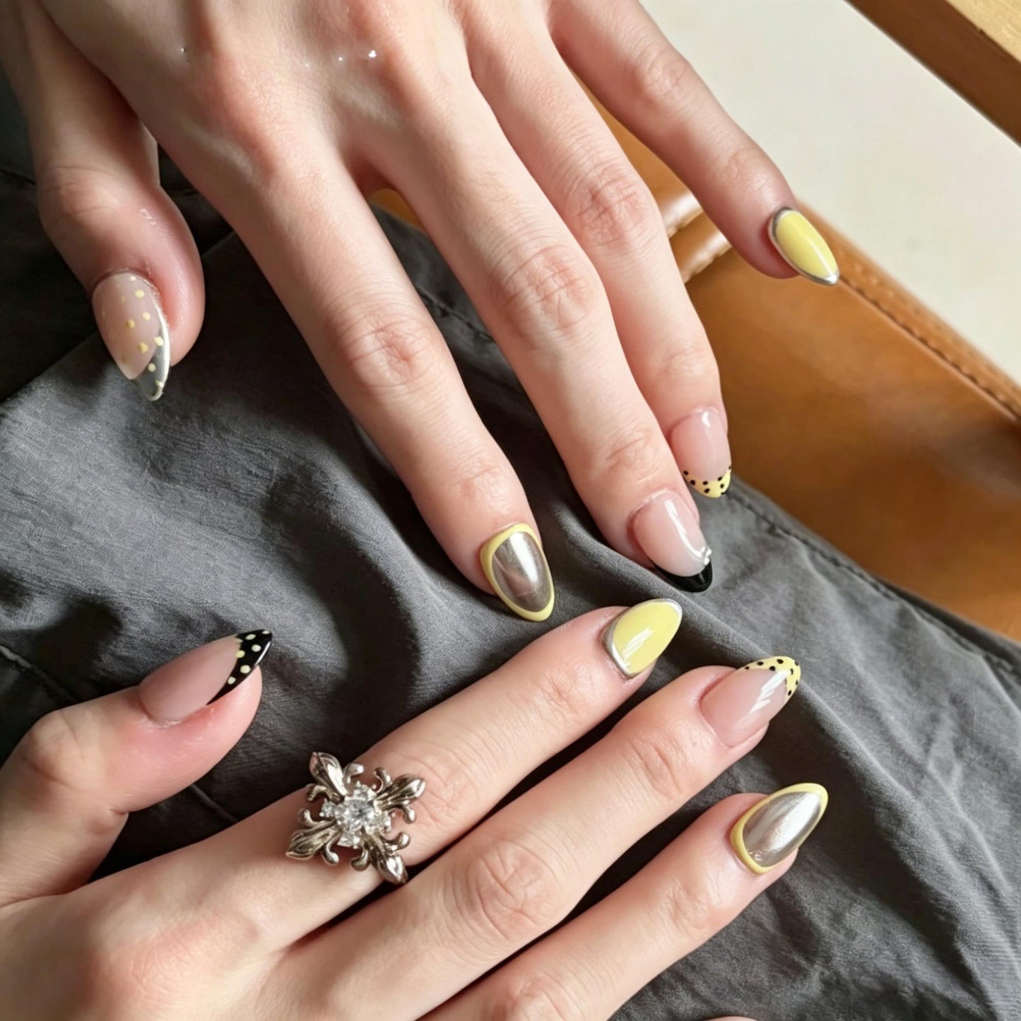 Yellow & Silver Mix Mani