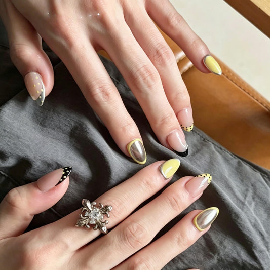Yellow & Silver Mix Mani