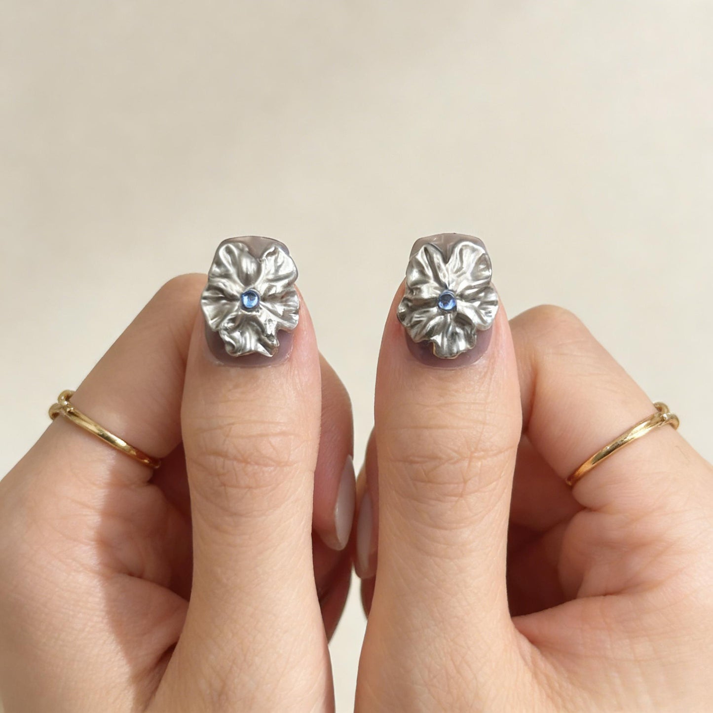 Navy Star Flower Press-On Nails - Pearl Accent False Nails UK - lifestyle view - ClouDIY UK