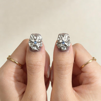 Navy Star Flower Press-On Nails - Pearl Accent False Nails UK - lifestyle view - ClouDIY UK