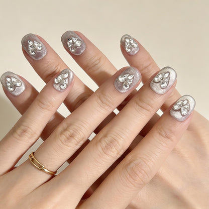Silver Heart Jewel Press-On Nails - Glitter False Nails UK - lifestyle view - ClouDIY UK