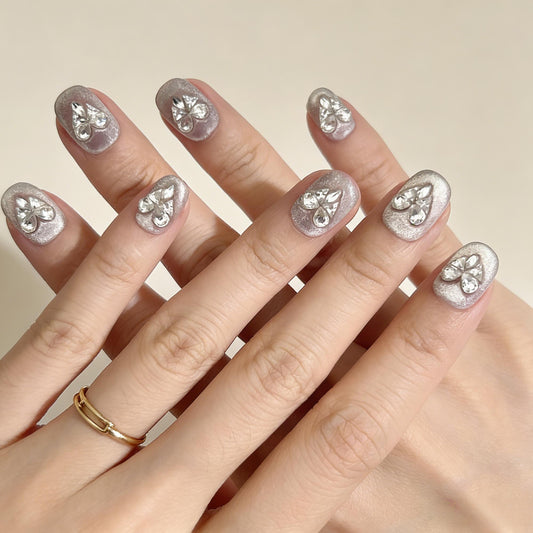 Silver Heart Jewel Press-On Nails - Glitter False Nails UK - lifestyle view - ClouDIY UK