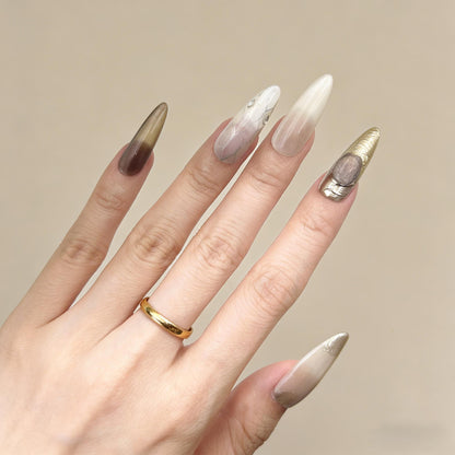Neutral Glitter Press-On Nails - Snake Metallic False Nails UK - lifestyle view - ClouDIY UK