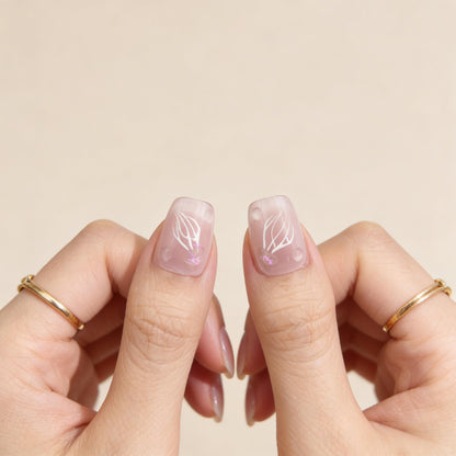 Pastel Pink Jellyfish Press-On Nails - Pearl Accent False Nails UK - side view - ClouDIY UK