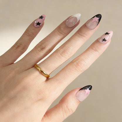 Pink Navy Star Press-On Nails - Crystal Accent False Nails - close up - ClouDIY UK
