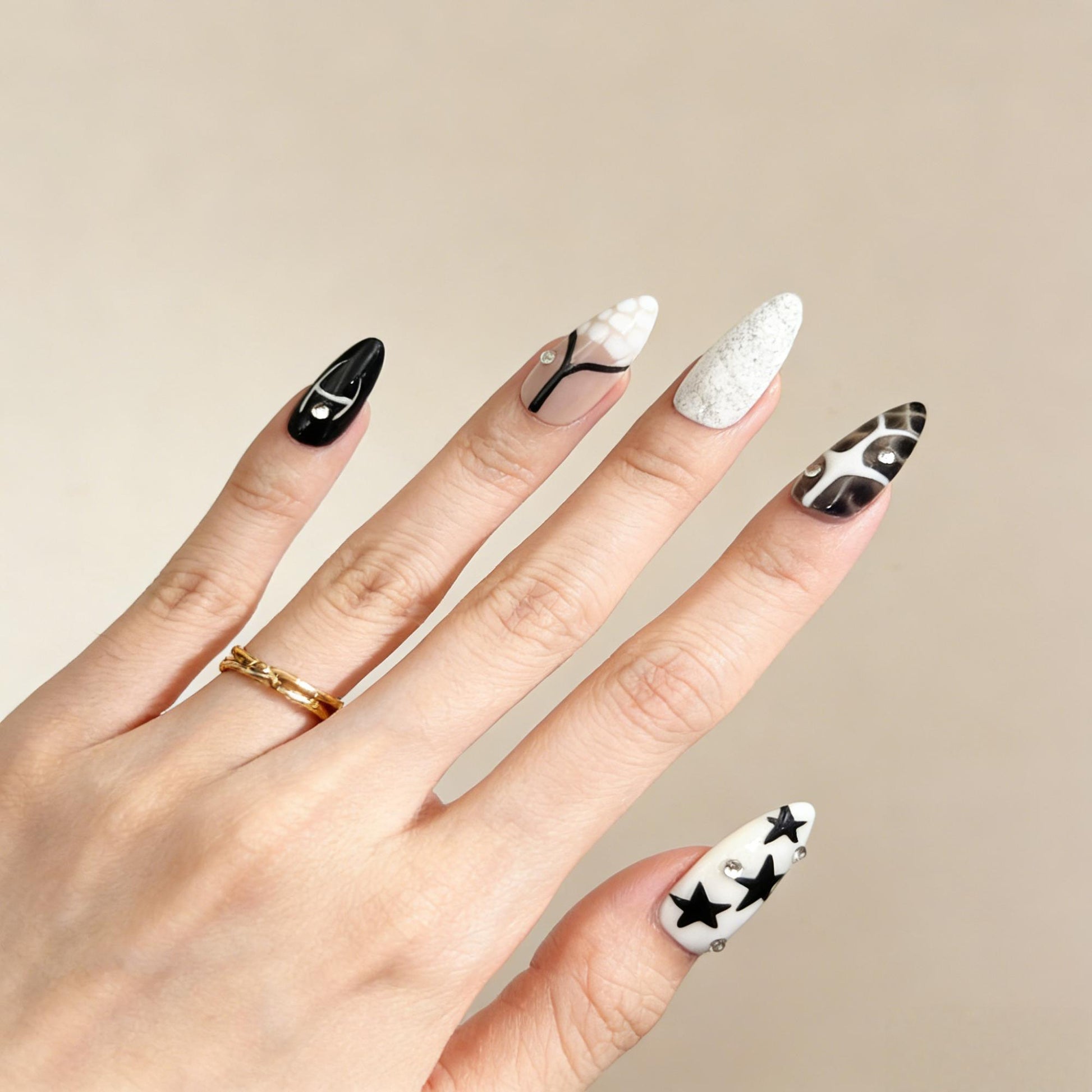 Navy Star Cross Press-On Nails - Sparkle Art False Nails - detail view - ClouDIY UK