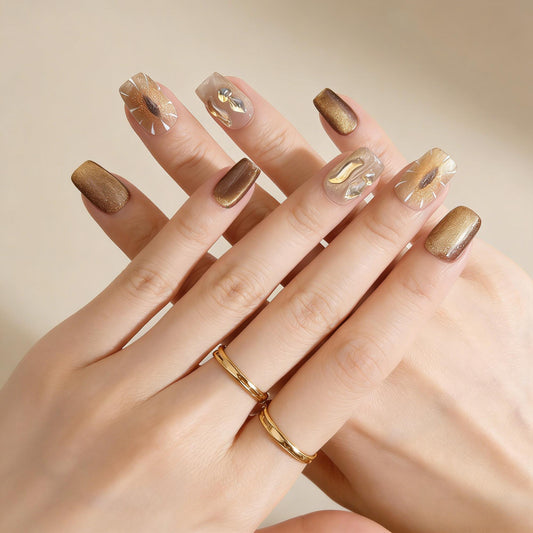 Gold Glitter Press-On Nails - Heart Art False Nails UK - lifestyle view - ClouDIY UK