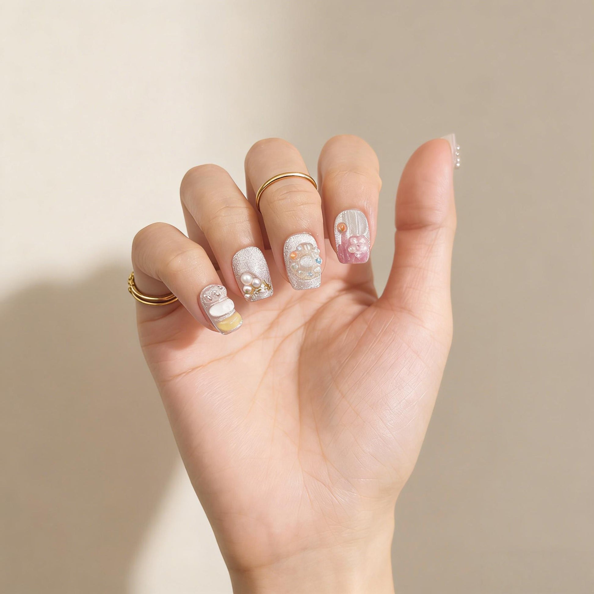 Pastel Dot Press-On Nails - Yellow Blue Red False Nails UK - lifestyle view - ClouDIY UK