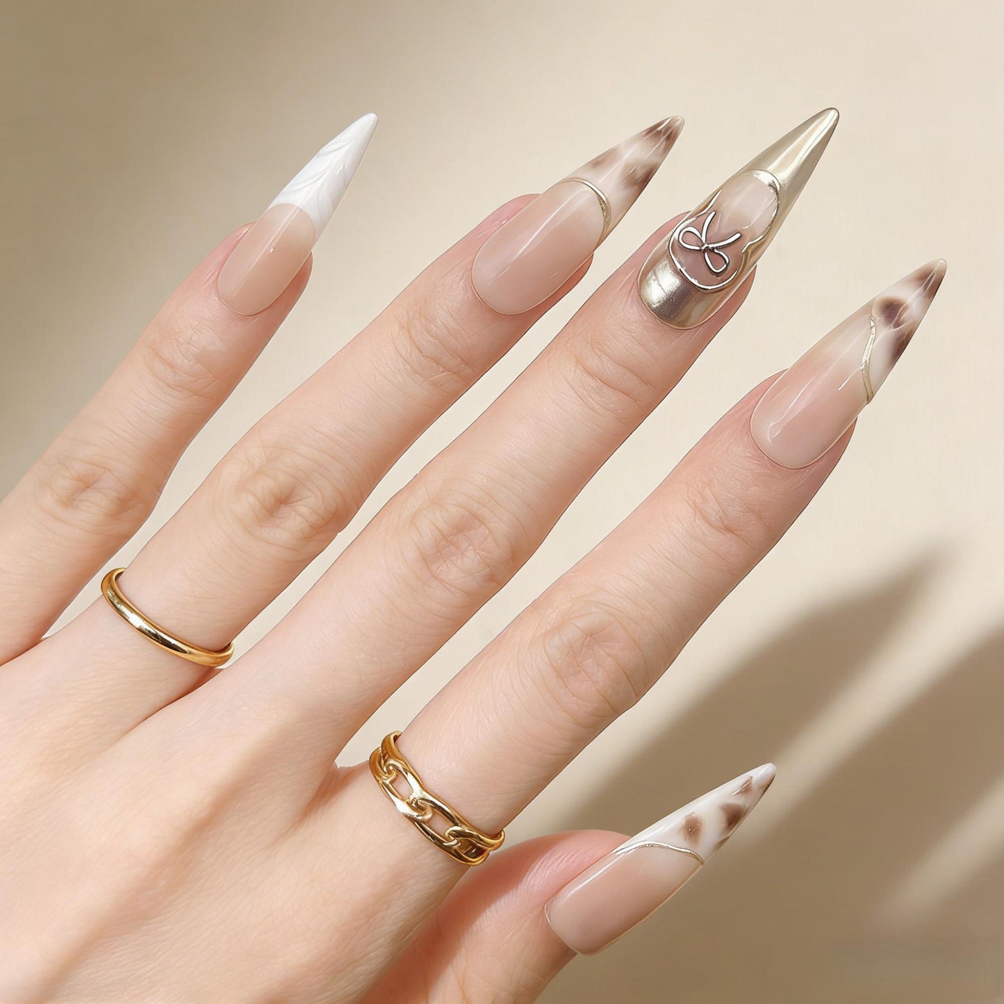 Gold Glitter Press-On Nails - Heart Art False Nails UK - lifestyle view - ClouDIY UK