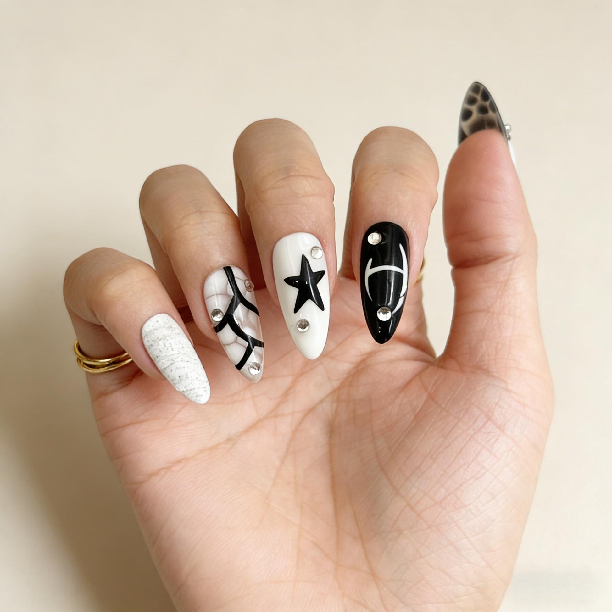 Navy Star Cross Press-On Nails - Sparkle Art False Nails - close up - ClouDIY UK