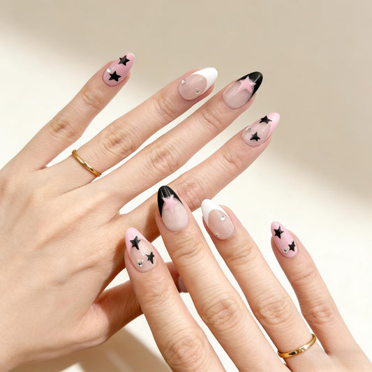Pink Navy Star Press-On Nails - Crystal Accent False Nails - lifestyle view - ClouDIY UK