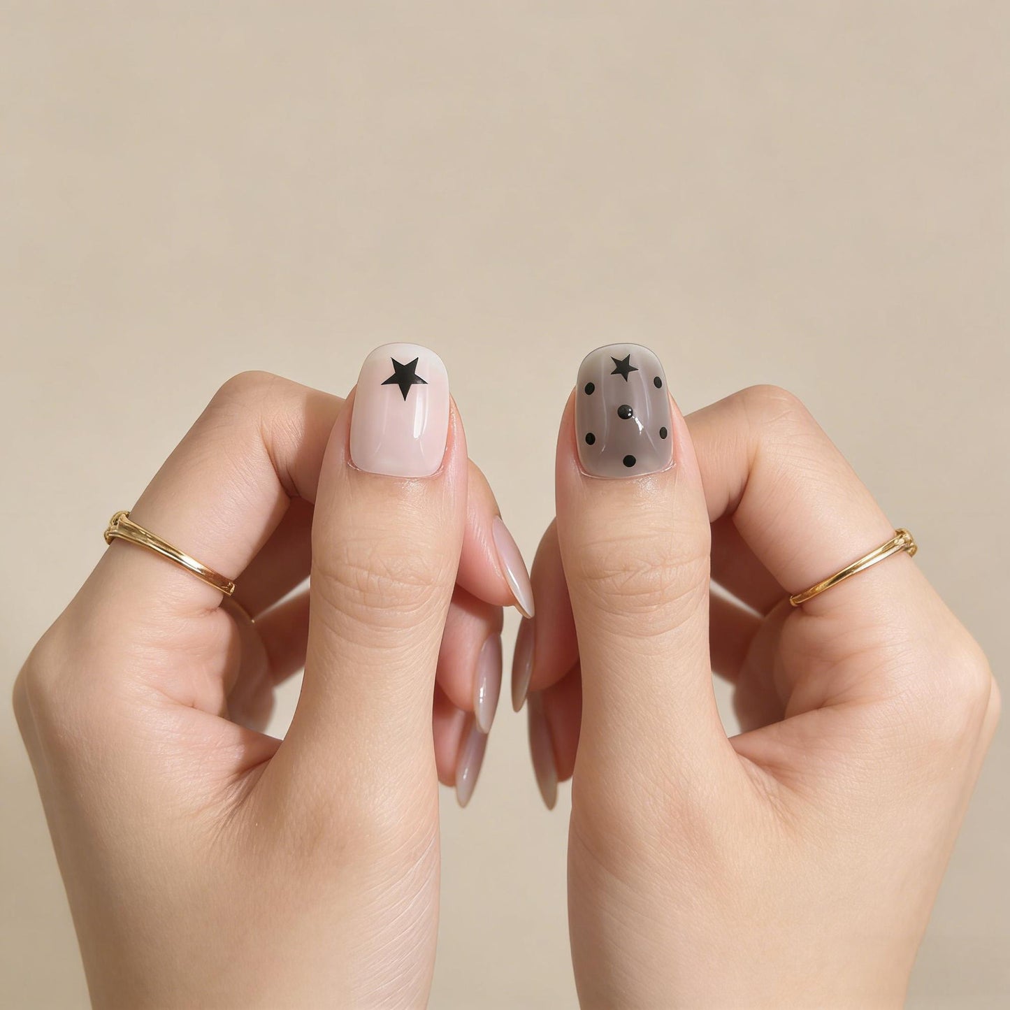 Black White Star Press-On Nails - Swirl Dot False Nails UK - detail view - ClouDIY UK