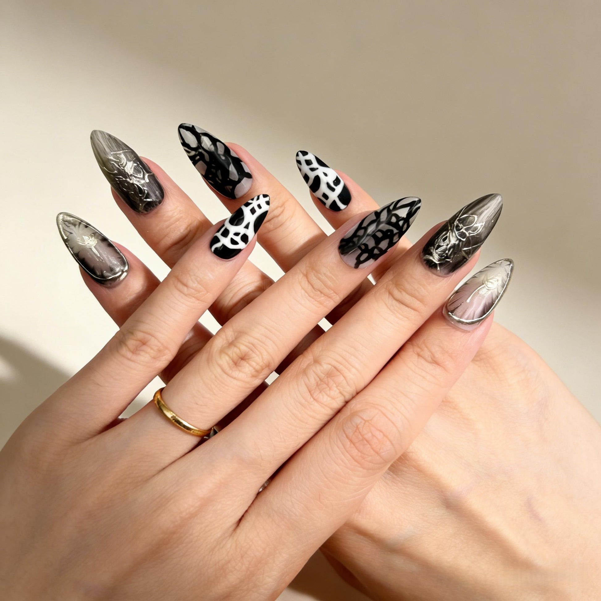 Black White Marble Press-On Nails - Silver Art False Nails UK - lifestyle view - ClouDIY UK