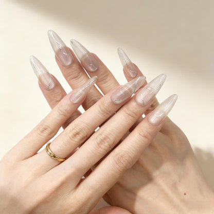 White Silver Crack Press-On Nails - Minimalist False Nails UK - detail view - ClouDIY UK