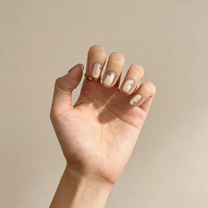 Champagne Blue Dot Press-On Nails - Minimalist False Nails UK - detail view - ClouDIY UK