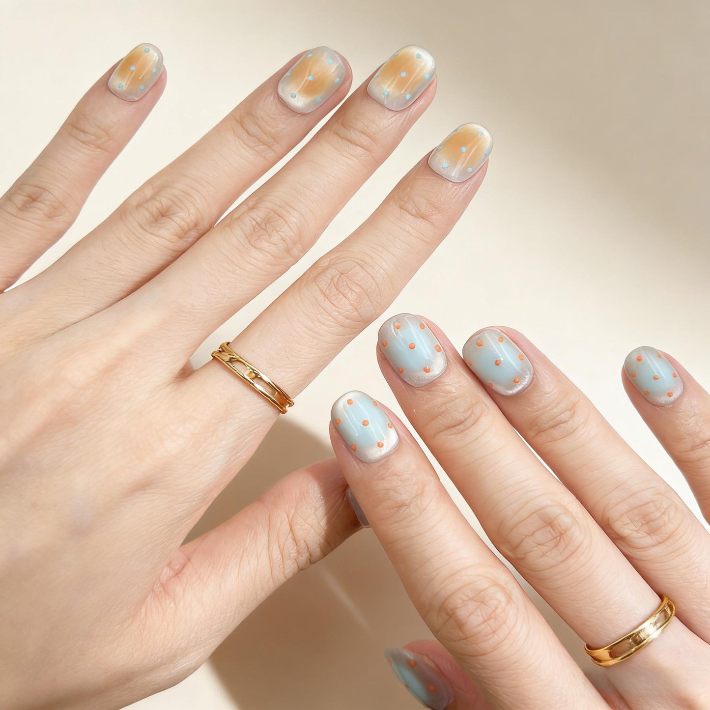 Pastel Dot Press-On Nails - Yellow Blue Red False Nails UK - detail view - ClouDIY UK