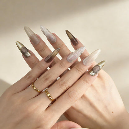 Neutral Glitter Press-On Nails - Snake Metallic False Nails UK - detail view - ClouDIY UK