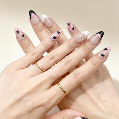 Pink Navy Star Press-On Nails - Crystal Accent False Nails - side view - ClouDIY UK
