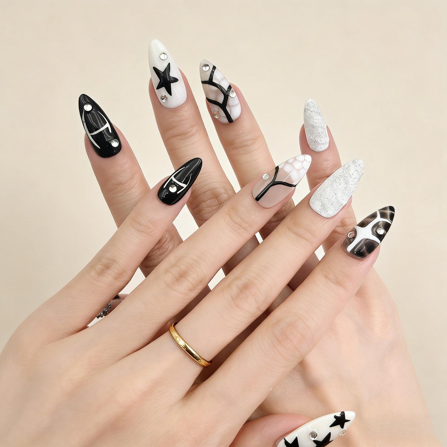 Navy Star Cross Press-On Nails - Sparkle Art False Nails - lifestyle view - ClouDIY UK