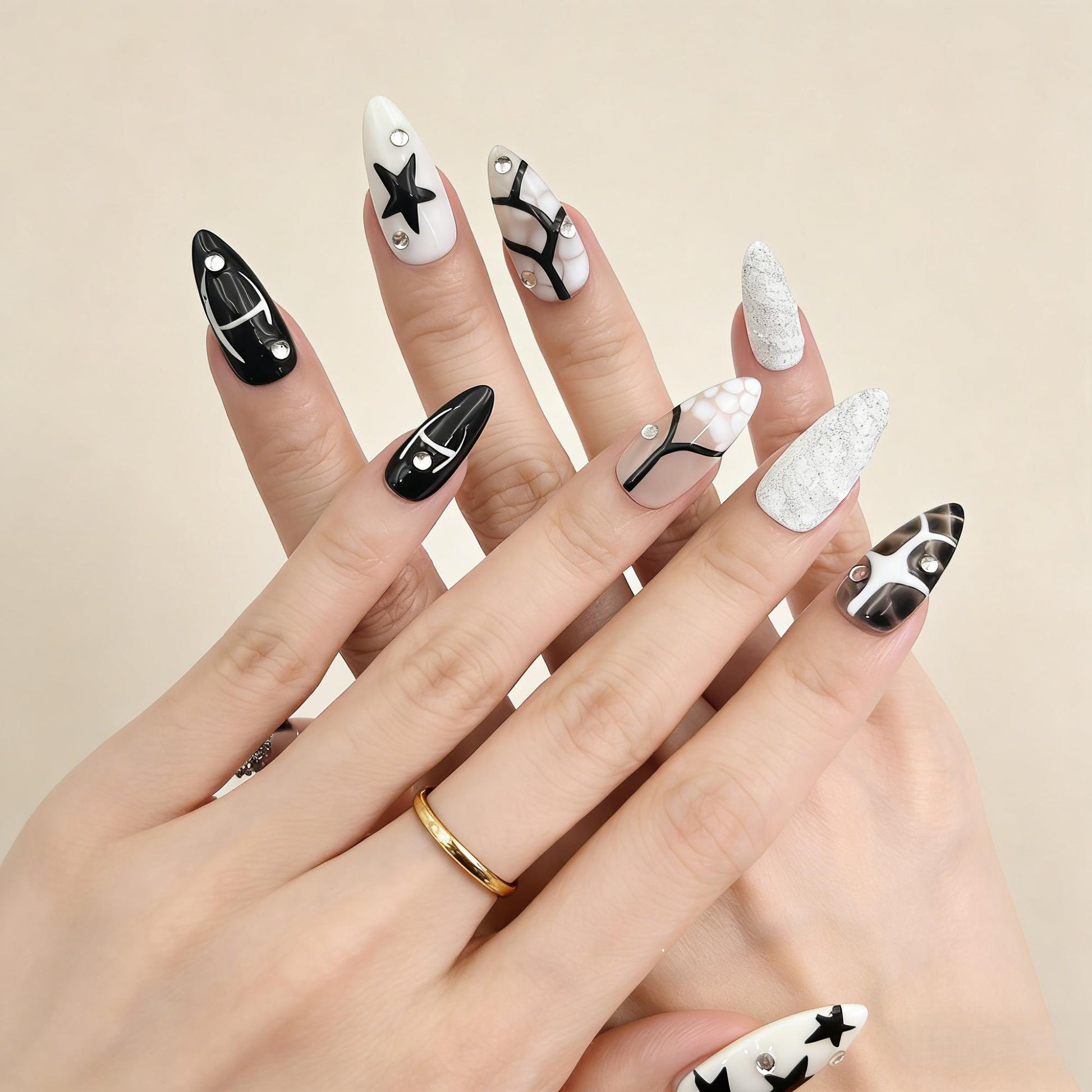 Navy Star Cross Press-On Nails - Sparkle Art False Nails - lifestyle view - ClouDIY UK