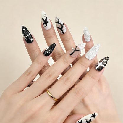 Navy Star Cross Press-On Nails - Sparkle Art False Nails - lifestyle view - ClouDIY UK
