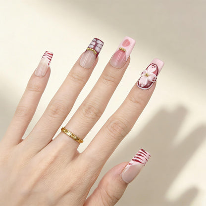 Red White Floral Press-On Nails - Glitter Gold Accent Nails UK - lifestyle view - ClouDIY UK
