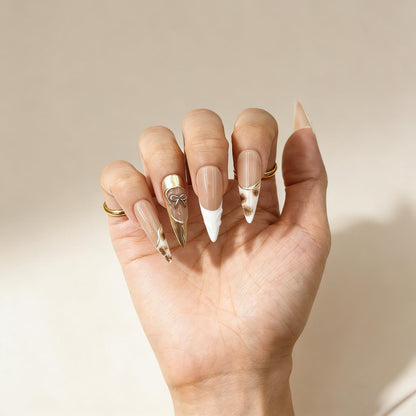 Gold Glitter Press-On Nails - Heart Art False Nails UK - side view - ClouDIY UK