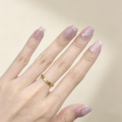 Pastel Pink Jellyfish Press-On Nails - Pearl Accent False Nails UK - lifestyle view - ClouDIY UK