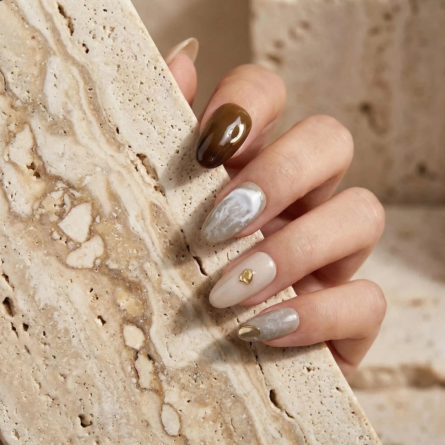 Chocolate Brown Almond Nails texture UK