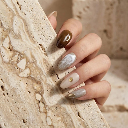 Chocolate Brown Almond Nails texture UK