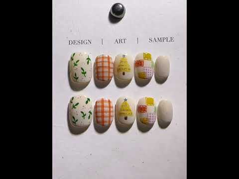 Handmade Press-on Nails Short Oval Christmas Tree and Orange Plaid Design, Reusable Salon Quality Nails for Holiday or Casual Wear