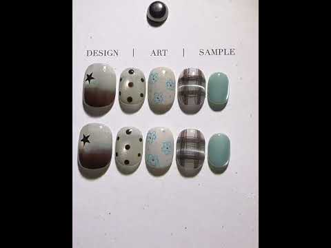 Handmade Press-on Nails Short Oval Multicolour Star Polka Dot Floral Plaid Design, Reusable Salon Quality Nails for Daily Wear or Casual Occasions