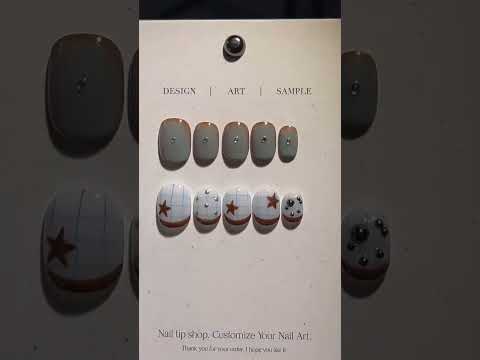 Handmade Press-on Nails Short Square Brown French Star and Rhinestone Grid Design, Reusable Salon Quality Nails for Daily Wear or Casual Events