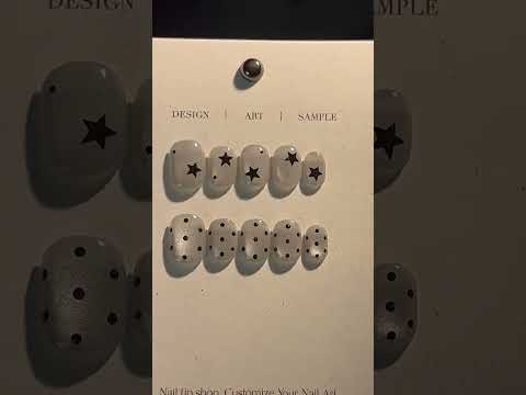 Handmade Press-on Nails Short Square Silver Cat Eye Black Star and Polka Dot Design, Reusable Salon Quality Nails for Daily Wear or Parties