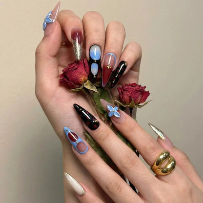 Blue Floral Stiletto Nails packaging UK